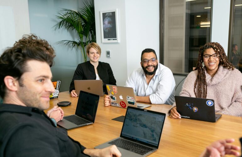 people at a work business meeting